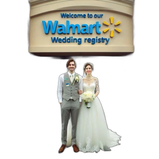 photorealistic, couple, wedding, attire, poses, walmart, employees, store transparent PNG cut-out