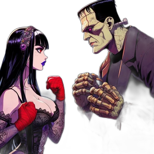 comic book art, concept art, fantasy art, gothic, woman, frankenstein-like, creature, stand transparent PNG cut-out