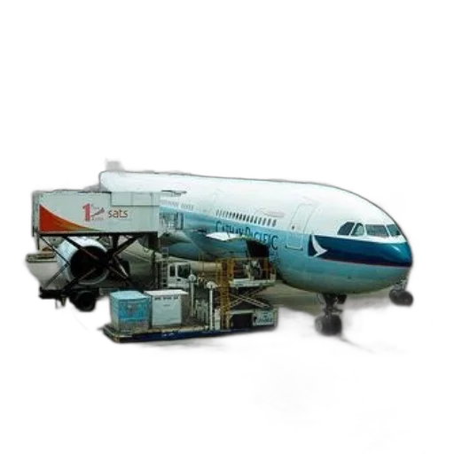 weapon, robot, 3d render, photorealistic, cathay, pacific, airplane, parked transparent PNG cut-out