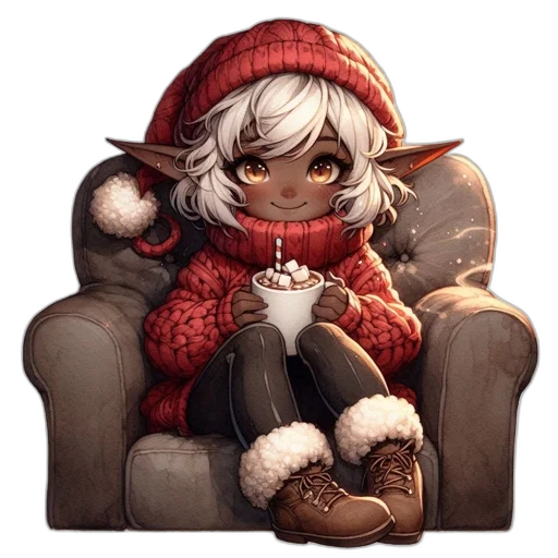 hat, pixel art, fantasy art, concept art, watercolor, snow, red, monochrome transparent PNG cut-out