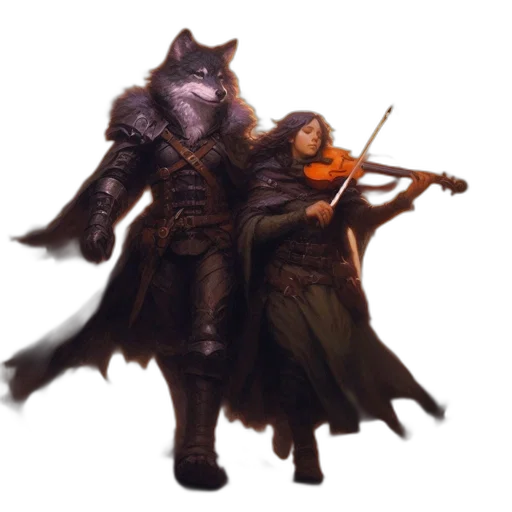 concept art, fantasy art, pixel art, photorealistic, autumnal, forest, wolf-man, hybrid transparent PNG cut-out