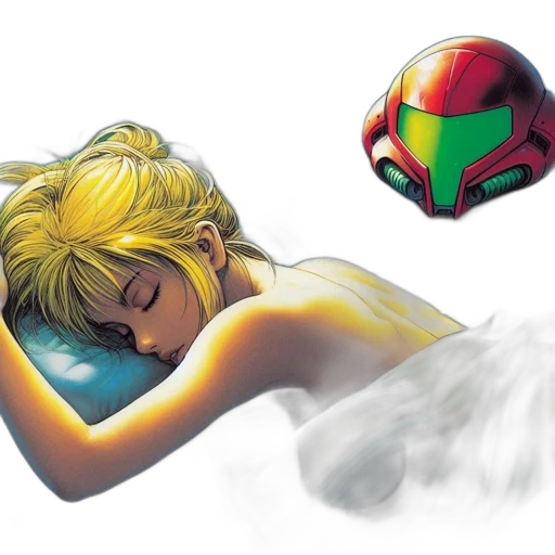 mask, concept art, comic book art, photorealistic, vaporwave, green, sleeping, blonde transparent PNG cut-out