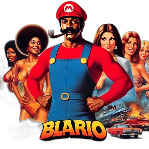 concept art, comic book art, blario, parody, mario, pulp, fiction, featuring transparent PNG cut-out