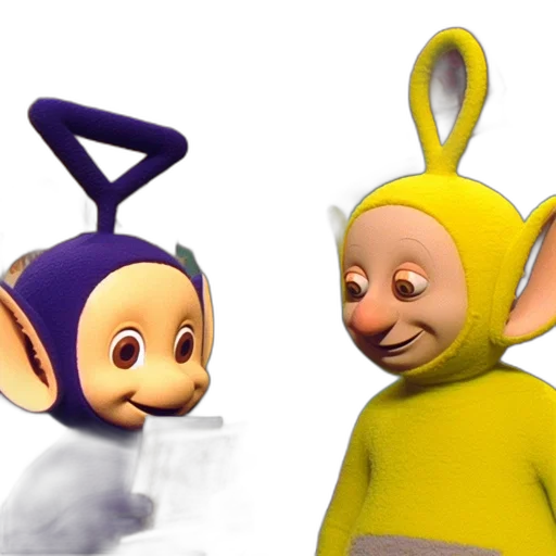mask, animal, 3d render, concept art, two, teletubbies, characters, one transparent PNG cut-out