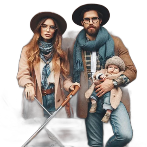 jacket, hat, watercolor, photorealistic, fantasy art, concept art, snow, earth tones transparent PNG cut-out