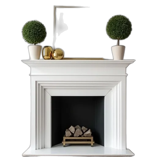 furniture, 3d render, photorealistic, fire, monochrome, earth tones, white, fireplace transparent PNG cut-out