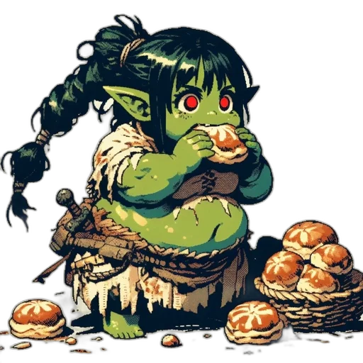 food, creature, concept art, fantasy art, pixel art, comic book art, orc-like, eats transparent PNG cut-out