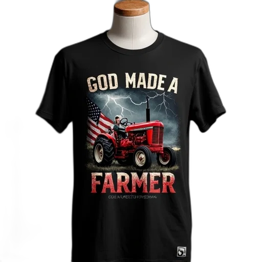 black, t-shirt, graphic, design, featuring, red, tractor, center transparent PNG cut-out