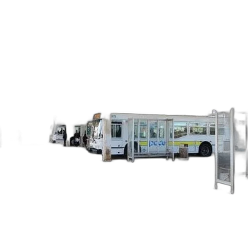 3d render, concept art, bus, station, two, buses, parked, under transparent PNG cut-out