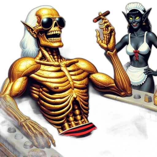 jewelry, robot, concept art, comic book art, 3d render, pixel art, golden, skeleton transparent PNG cut-out