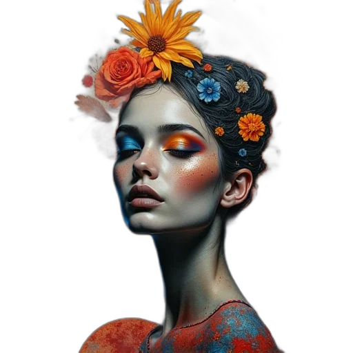 crown, flower, face, mask, photorealistic, fantasy art, concept art, oil painting transparent PNG cut-out