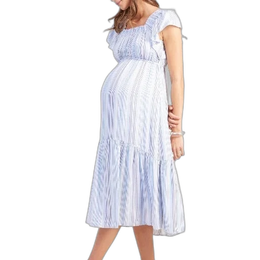 dress, woman, wearing, light, blue, white, striped, maternity transparent PNG cut-out