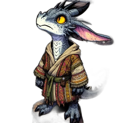 dragon, staff, creature, fantasy art, concept art, pixel art, watercolor, blue-gray transparent PNG cut-out