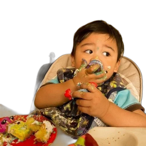 food, young, child, sits transparent PNG cut-out