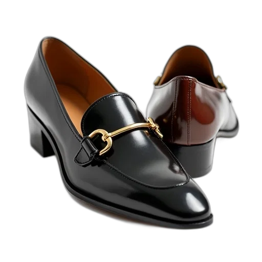 shoes, photorealistic, 3d render, pair, black, patent, leather, loafers transparent PNG cut-out