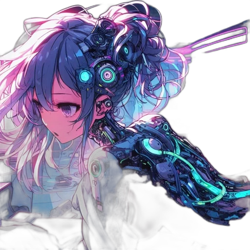 robot, weapon, sword, staff, cyberpunk, vaporwave, concept art, anime transparent PNG cut-out