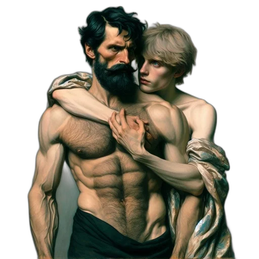 concept art, fantasy art, comic book art, photorealistic, fire, forest, two, men transparent PNG cut-out