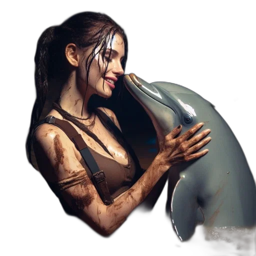 creature, concept art, fantasy art, photorealistic, oil painting, underwater, woman, immersed transparent PNG cut-out