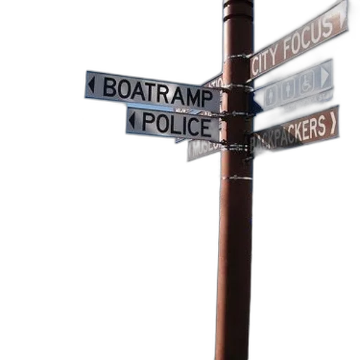 3d render, city street, street, signs, point, various, locations, including transparent PNG cut-out