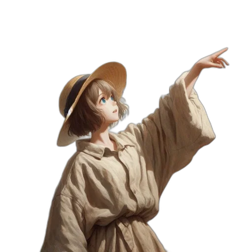 hat, staff, dress, jacket, concept art, anime, oil painting, photorealistic transparent PNG cut-out