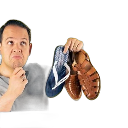 shoes, photorealistic, man, holding, sandals, text, men, should transparent PNG cut-out