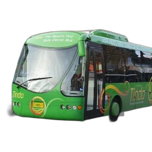 3d render, photorealistic, green, tindo, bus, driving, down, city transparent PNG cut-out
