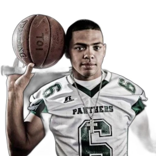 young, man, panther, football, jersey, holds, basketball, baseball transparent PNG cut-out