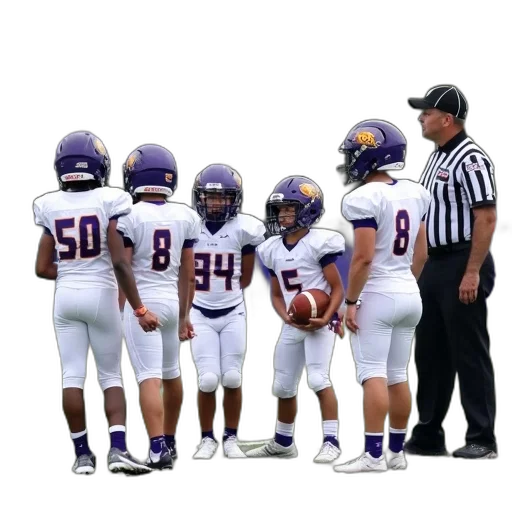 group, young, football, players, white, purple, uniforms, field transparent PNG cut-out