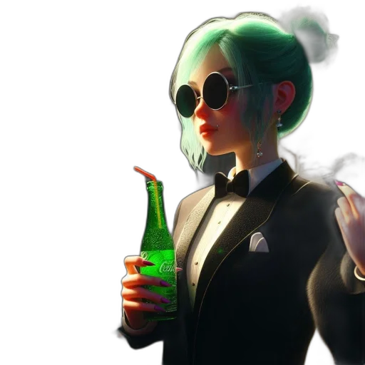 jacket, bottle, staff, robot, concept art, cyberpunk, 3d render, vaporwave transparent PNG cut-out