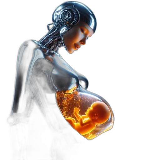 robot, concept art, 3d render, lifelike, sleek, metallic, holds, luminescent transparent PNG cut-out