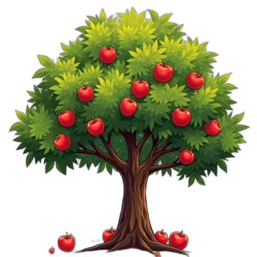 tree, crown, food, photorealistic, pixel art, concept art, 3d render, red transparent PNG cut-out
