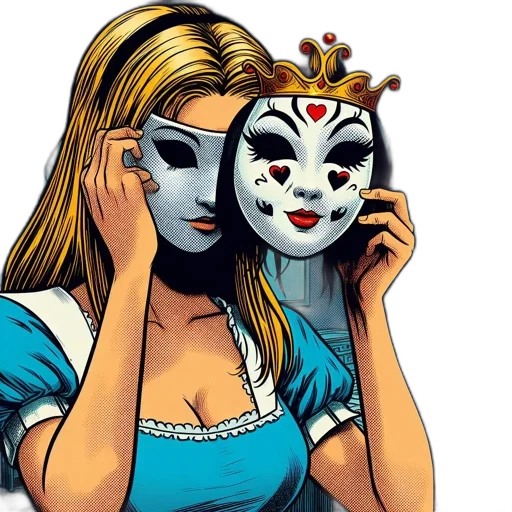 mask, comic book art, concept art, cartoon, woman, long, blonde, hair transparent PNG cut-out