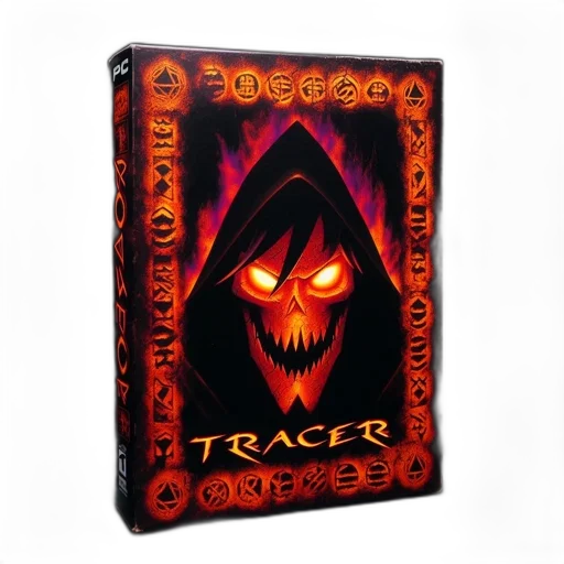3d render, game, package, tracer, box, featuring, ominous, fire-infused transparent PNG cut-out