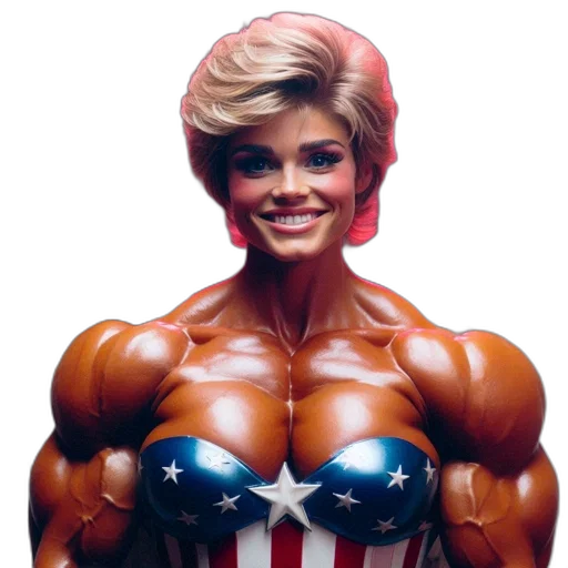 photorealistic, comic book art, woman, muscular, physique, short, blonde, hair transparent PNG cut-out