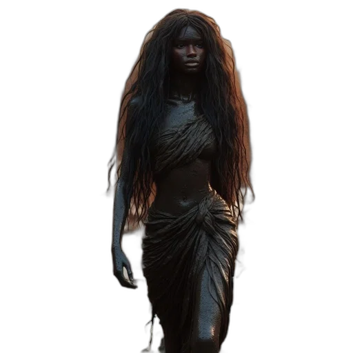 hair, creature, dress, staff, concept art, fantasy art, 3d render, comic book art transparent PNG cut-out