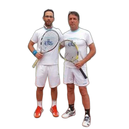 staff, two, men, white, tennis, outfits, stand, court transparent PNG cut-out