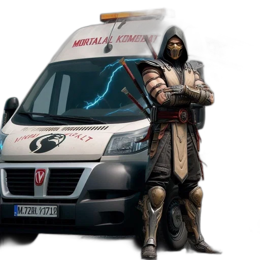 car, concept art, fantasy art, 3d render, photorealistic, figure, warrior, attire transparent PNG cut-out