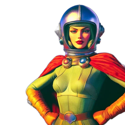 comic book art, concept art, 3d render, pixel art, outer space, vivid, landscape, woman transparent PNG cut-out