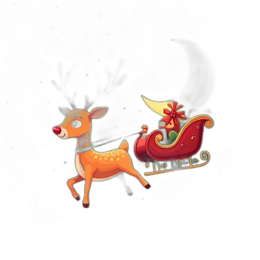 concept art, fantasy art, whimsical, illustration, reindeer-powered, sleigh, flying, through transparent PNG cut-out