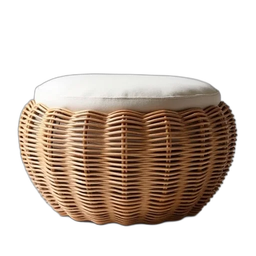 furniture, hat, crown, hair, 3d render, photorealistic, wicker, ottoman transparent PNG cut-out