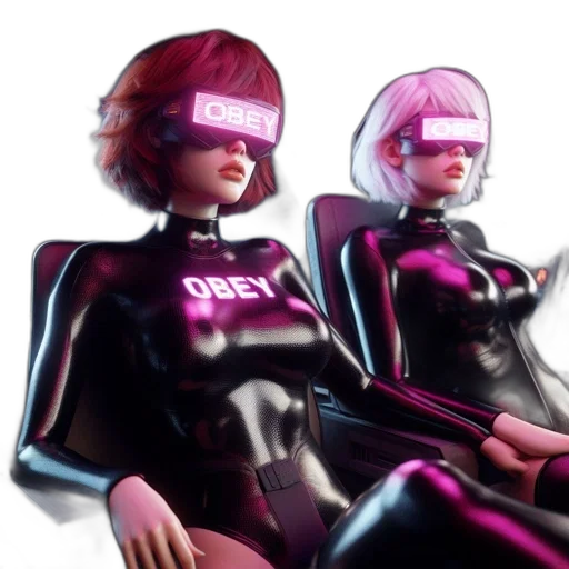 robot, cyberpunk, concept art, vaporwave, 3d render, neon lights, neon, two transparent PNG cut-out