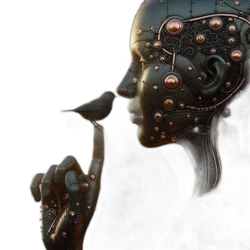 mask, crown, face, robot, concept art, 3d render, cyberpunk, photorealistic transparent PNG cut-out