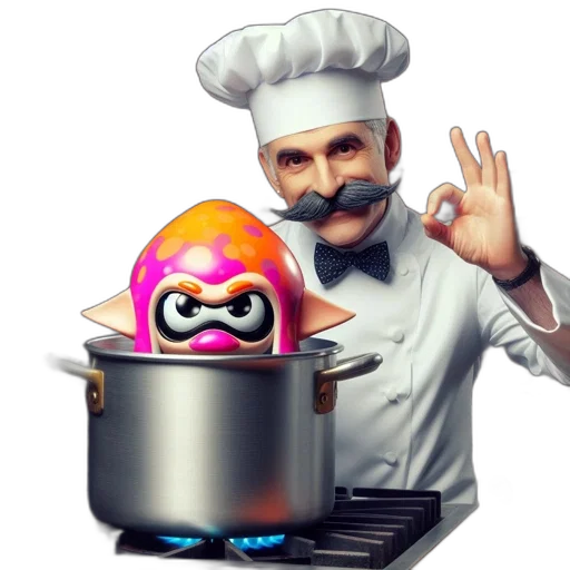 food, robot, 3d render, concept art, pixel art, photorealistic, chef, white transparent PNG cut-out