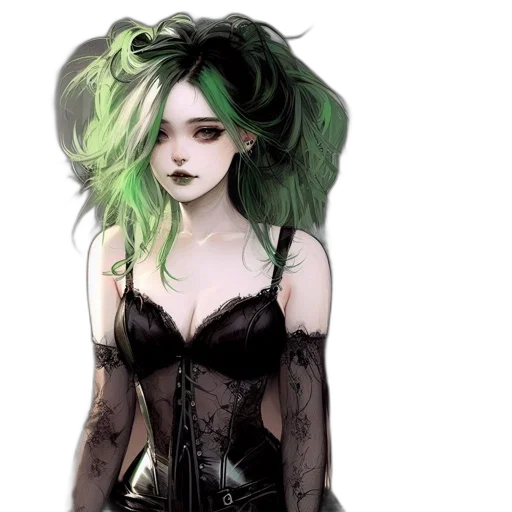 dress, fantasy art, concept art, comic book art, watercolor, green, dark, monochrome transparent PNG cut-out