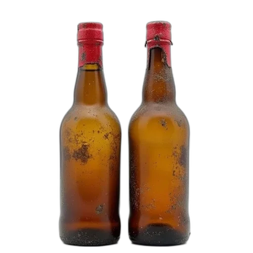 bottle, crown, food, 3d render, two, old, dusty, bottles transparent PNG cut-out