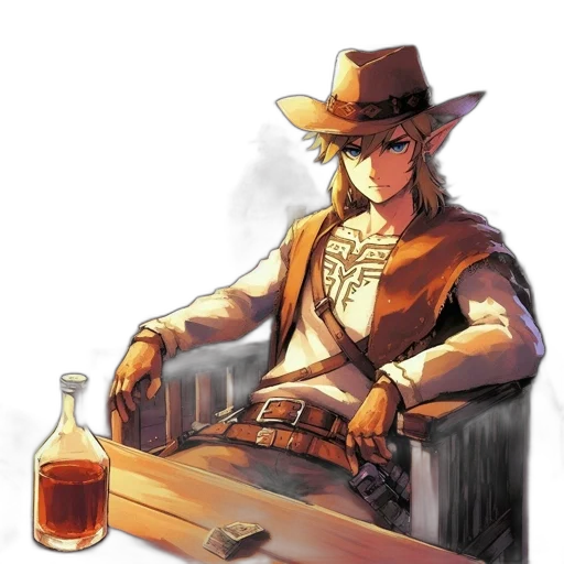 staff, jacket, hat, bottle, concept art, fantasy art, pixel art, comic book art transparent PNG cut-out