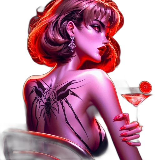 dress, comic book art, cyberpunk, concept art, fantasy art, neon lights, fire, red transparent PNG cut-out