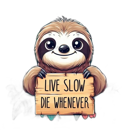illustration, playful, cartoon-styled, sloth, stands, amid, vibrant, foliage transparent PNG cut-out