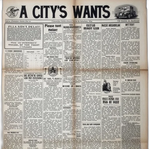 city street, vintage, newspaper, page, variety, articles, advertisements, top transparent PNG cut-out