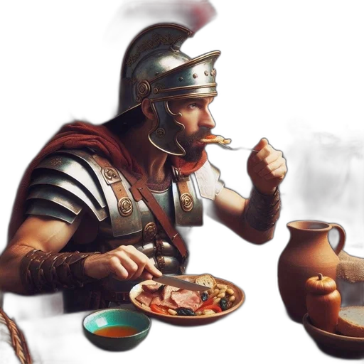 food, fantasy art, concept art, photorealistic, oil painting, fire, roman, soldier transparent PNG cut-out